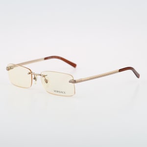 Versace 1146 1022, Vintage 2000s luxury bronze rimless rectangle eyeglasses frames men & women, NOS