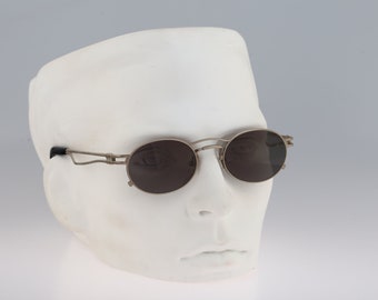 Jean Paul Gaultier 56-3173 3, Vintage 90er Jahre einzigartige graue Steampunk ovale Sonnenbrille Herren und Damen, NOS