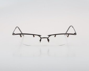 Time Out 2 04, Vintage 90s unique gray browline half rim slim oval glasses frames womens / NOS