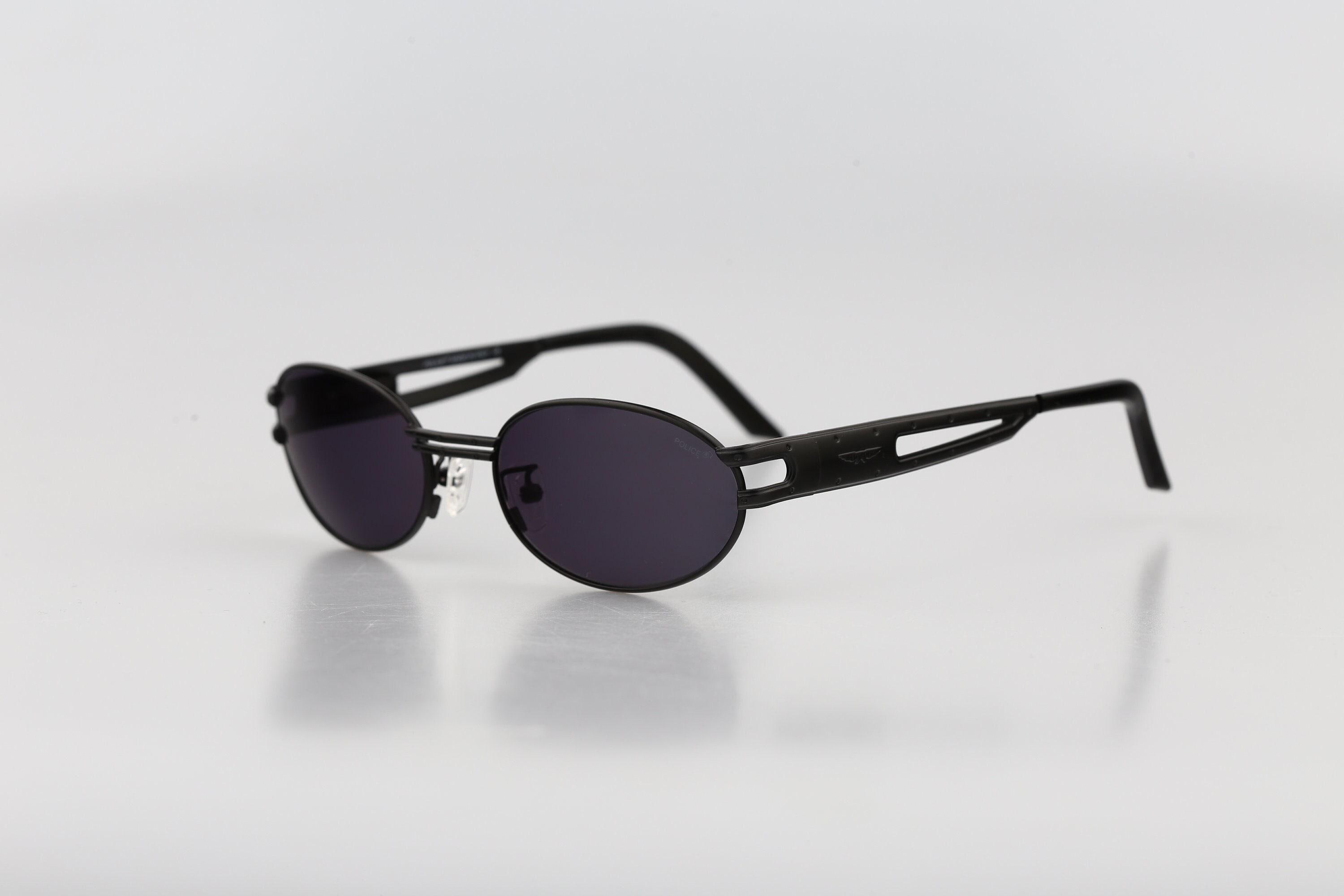 Police 2329 531, Vintage 90s Black Steampunk Small Oval Sunglasses