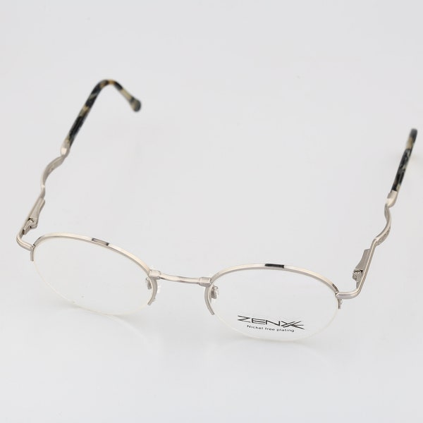 Zenyk ZK50N 1, Vintage 90s unique half rim silver oval eyeglasses frames mens & womens NOS