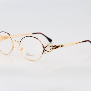 Diva 5047 26, Vintage 90s victorian tortoise & gold round eyeglasses frames womens NOS