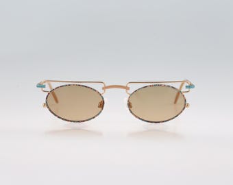 MCS 280, Vintage 90s tinted lenses colorful & gold small oval sunglasses women NOS