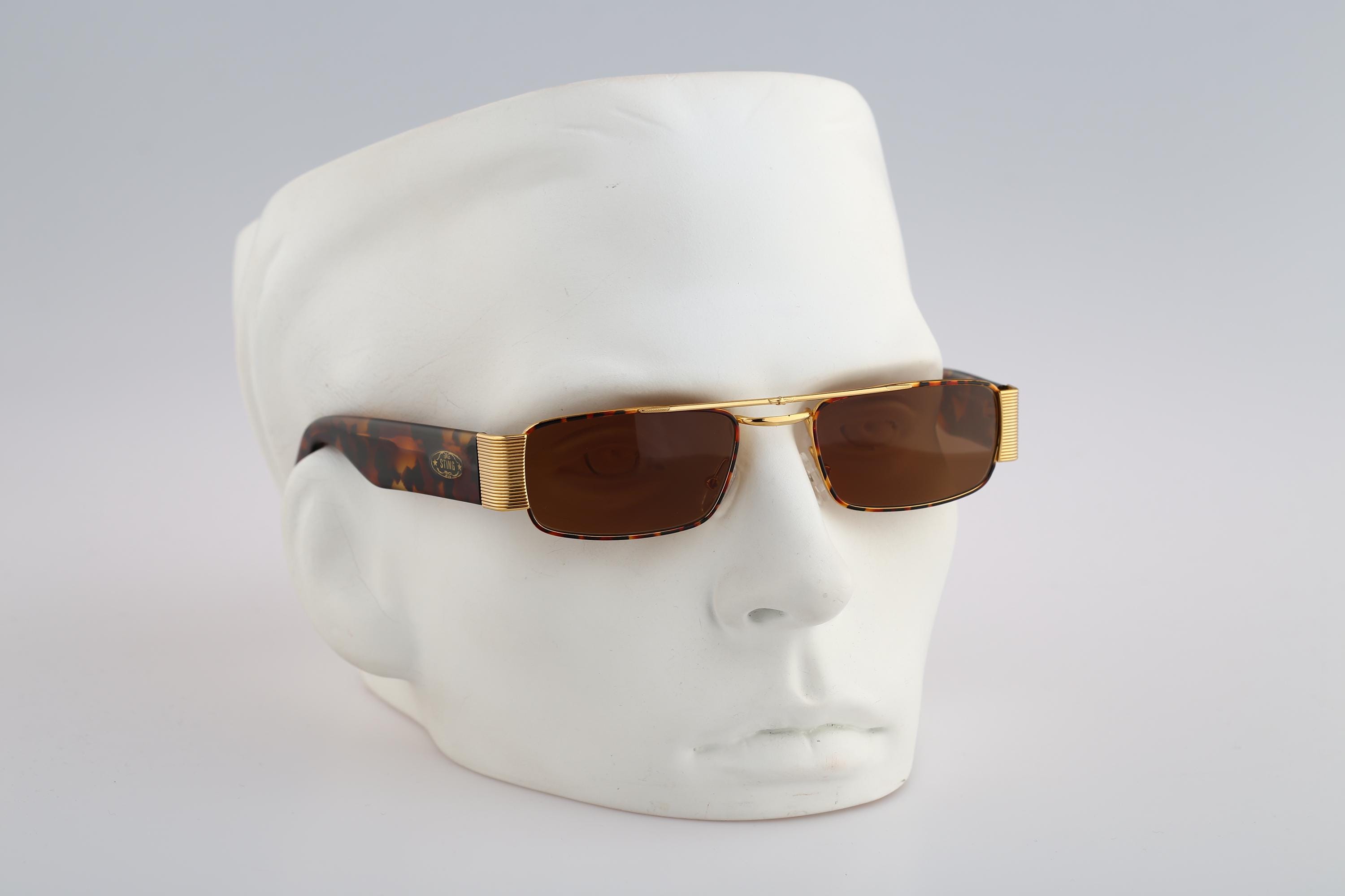 Small rectangular tortoise sunglasses by Sting Sting Rectangular Sunglasses ITALY in Gold and Tortoise - Etsy main image 4