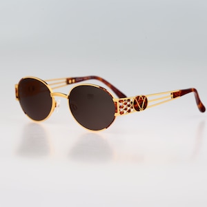 Diva 4035 3, Vintage 90s gold and tortoise victorian oval sunglasses women, NOS