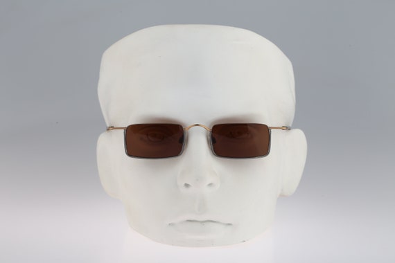 ?Brown / Gold Retro Hippie Rectangle 70s 80s Small Narrow Sunglasses Mens Narrow Metal Rim Rectangular Hippie Pimp Sunglasses  main image 4