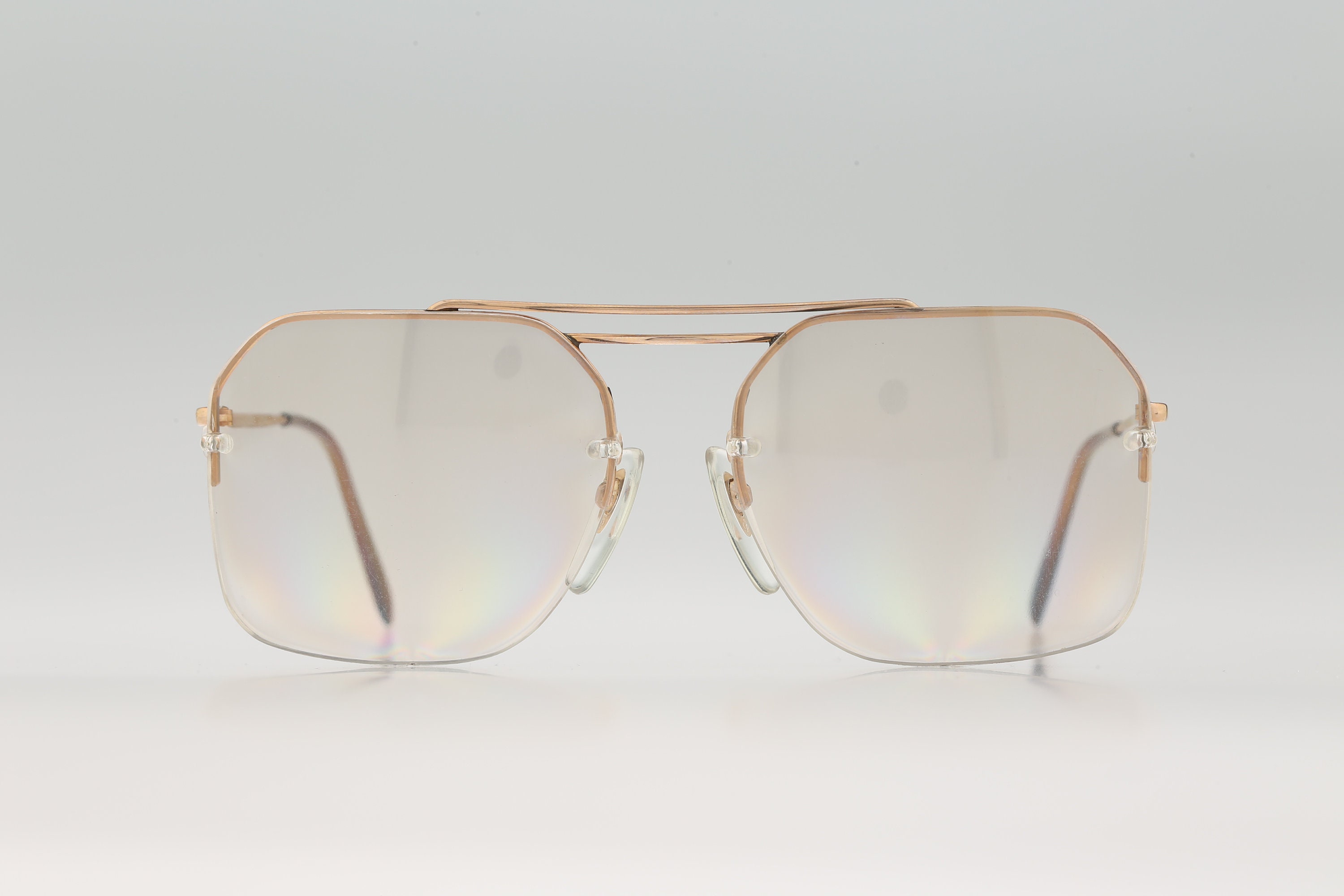 Metzler 7645, Vintage 80s Gold Semi Rimless Oversized Square 