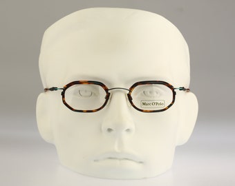 Marc O&#39;Polo by Metzler 3383 735, Vintage 90s antique blue and tortoise double rim small hexagon glasses frames mens & womens NOS