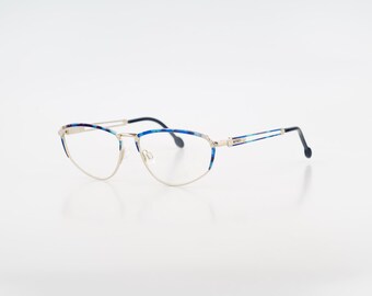 Mondi by Metzler 2348 268, Vintage 90s unique silver and blue cat eye glasses frames womens NOS
