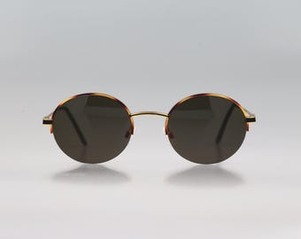 Vogue Sheld N ORO 281, Vintage 90s gold and tortoise half rim circle round sunglasses men & women NOS