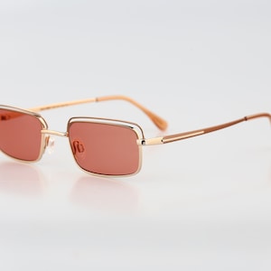 Diva 9081 76, Vintage 90s tinted lenses unique gold small rectangle sunglasses women, NOS