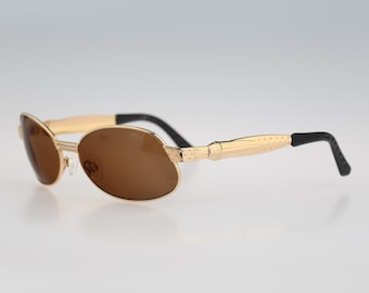 Charro ch 02 9, Vintage 90s gold steampunk riders wrap rectangle sunglasses mens and women, NOS