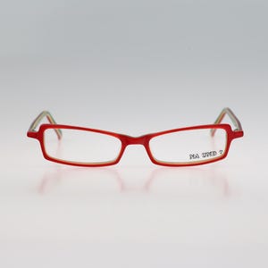 Na Und design Macion Ramm 29F4885RV, Vintage 90s red slim small reclangle reading glasses frames mens & womens NOS