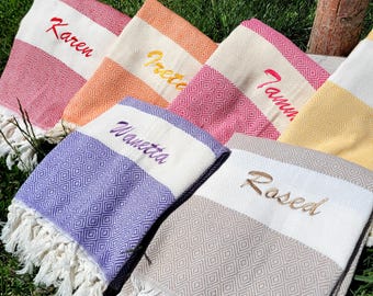 Personalized Turkish Beach Towel: Embroidered Organic Cotton Gift