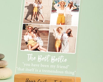 Custom Best Friend Photo Collage Acrylic Plaque, Family Couple Portrait Picture Text Print Frame, Wedding Anniversary Bestie Christmas Gift
