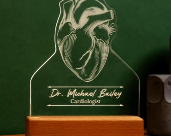 Heart Surgeon Led Desk Lamp, Doctor Cardiologist Thank You Gift, Medical Student Professional Graduation Business Birthday Anatomy Keepsake