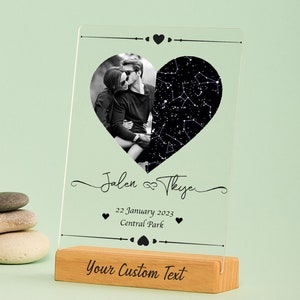 Custom Heart Star Map Photo Acrylic Plaque, Constellation Sky Star Date Location Picture Frame, The Night Where We Met Celestial Couple Gift