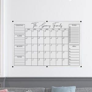 Dry Erase Acrylic Wall Calendar, Custom Chore Chart Decor, Family Daily Weekly Monthly Planner, Note Board For Kids + 4 FREE MARKERS