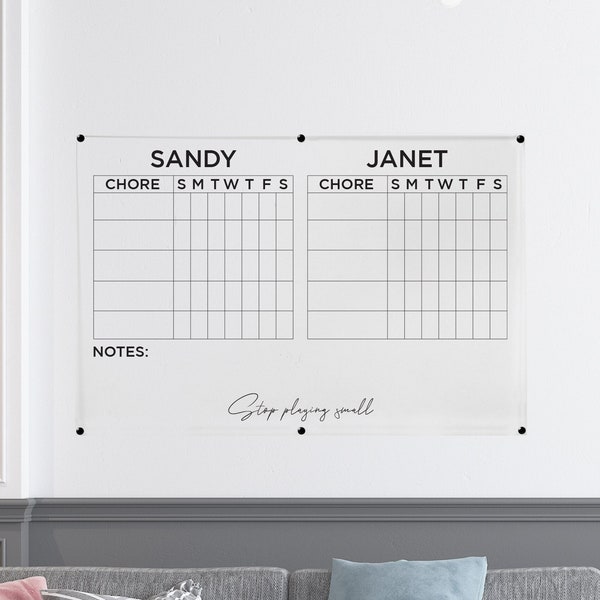 Personalized Acrylic Kids Responsibility Chore Chart, Christmas Family Planner Command Center, Daily Household Checklist + 4 FREE MARKERS