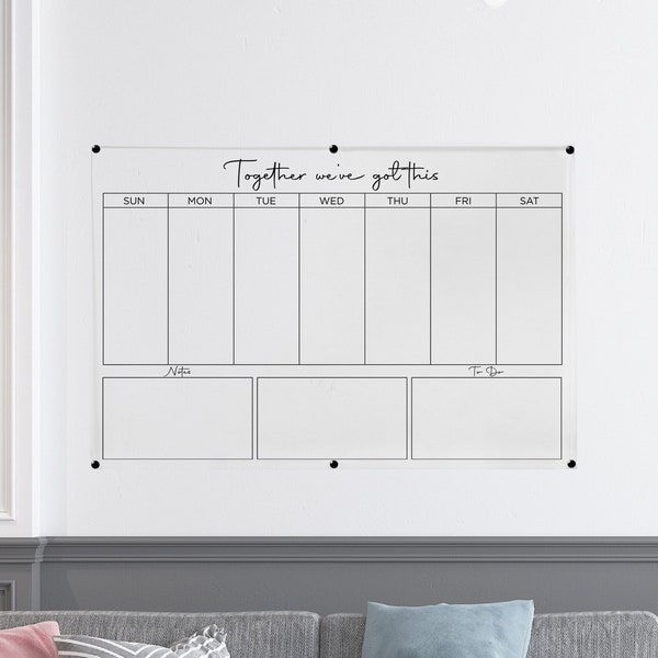 Custom Dry Erase Wall Calendar, Personalized Daily Weekly Acrylic Note Board, Family Work To Do List Gift, School Calendar + 4 FREE MARKERS