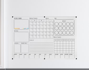 Personalized Large Clear Acrylic Wall Calendar, Custom Dry Erase Board Weekly Monthly Planner, Office Note Board Wall Decor + 4 FREE MARKERS