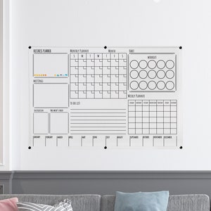Personalized Large Clear Acrylic Wall Calendar, Custom Dry Erase Board Weekly Monthly Planner, Office Note Board Wall Decor + 4 FREE MARKERS