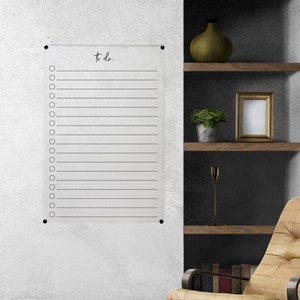 Personalized Clear Acrylic Wall Checklist To Do List, Dry Erase Board, Daily Weekly Business Kitchen Planner, Office Decor + 4 FREE MARKERS
