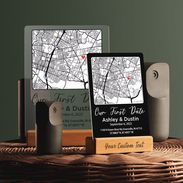 First Date Love Street Map Acrylic Plaque, Coordinates Where We Met Couple Sign, Valentine Location Anniversary Engagement Unique Mens Gift