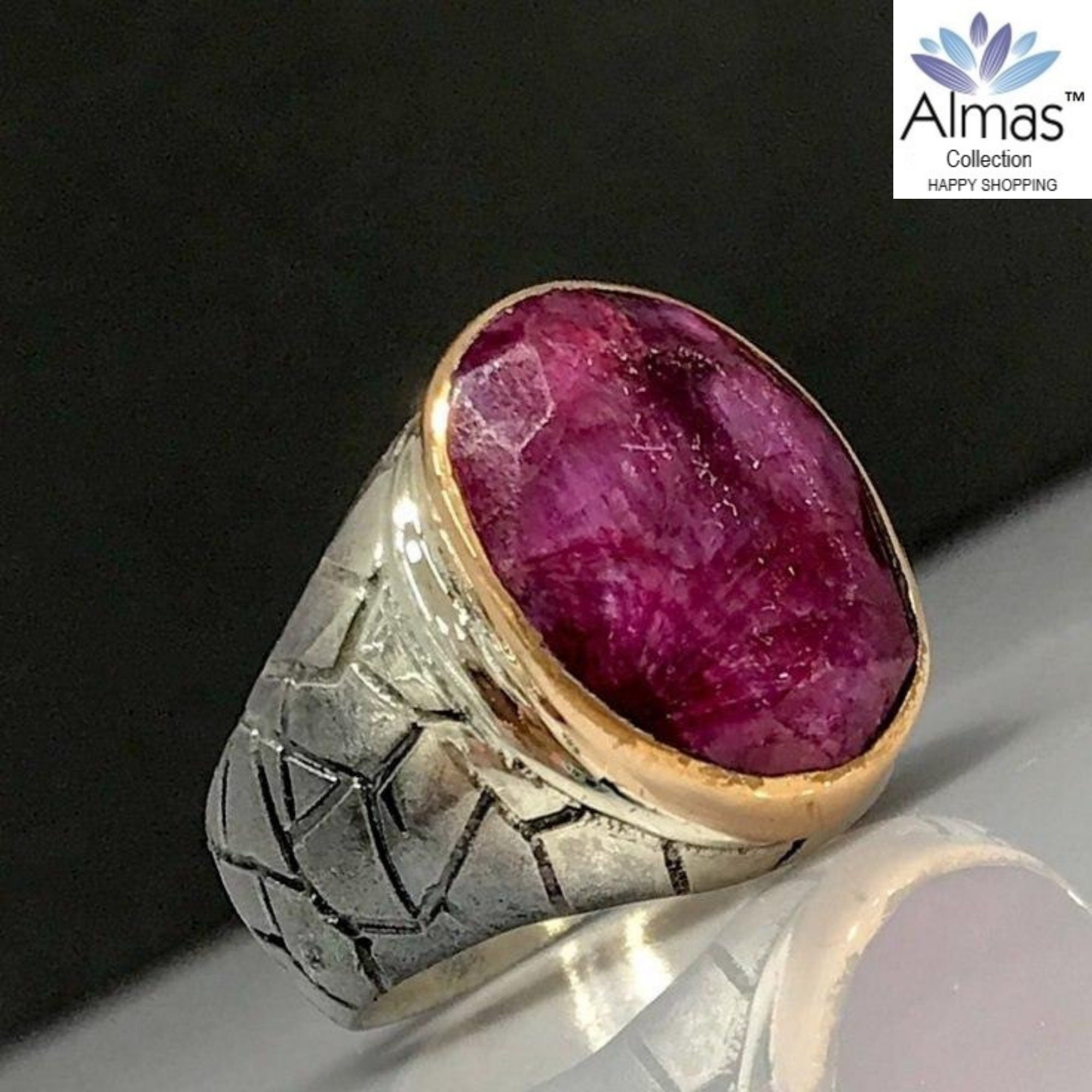 Natural ruby ring for men. Real 925 sterling silver, precision design. Boss  ring
