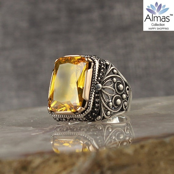Citrine Stone in Sterling Silver Ring Handcrafted Citrine Stone