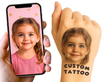 Happy Custom Temporary Tattoos with Face, Photo or Logo – Funny Personalized Party Tattoos | Birthday, Bachelorette, Wedding, Made in USA