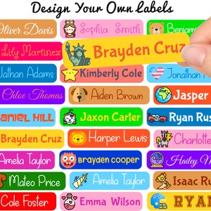 50 x Personalized Name Labels | Perfect Kids Daycare & School Supplys Tag Labels | Cute Children's Name Label Pack KDS2 # Waterproof Safe