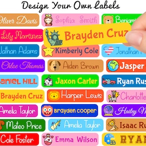 50 x Personalized Name Labels | Perfect Kids Daycare & School Supplys Tag Labels | Cute Children's Name Label Pack KDS2 # Waterproof Safe