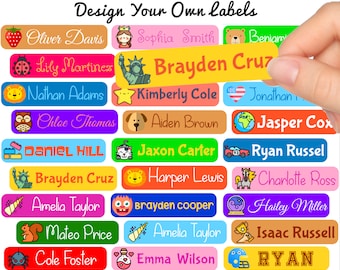 100 x Personalized Name Labels | Perfect Kids Daycare & School Supplys Tag Labels | Cute Children's Name Label Pack KDS2 # Waterproof Safe
