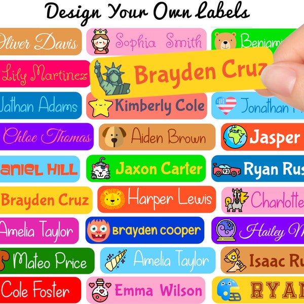 50 x Personalized Name Labels | Perfect Kids Daycare & School Supplys Tag Labels | Cute Children's Name Label Pack KDS2 # Waterproof Safe
