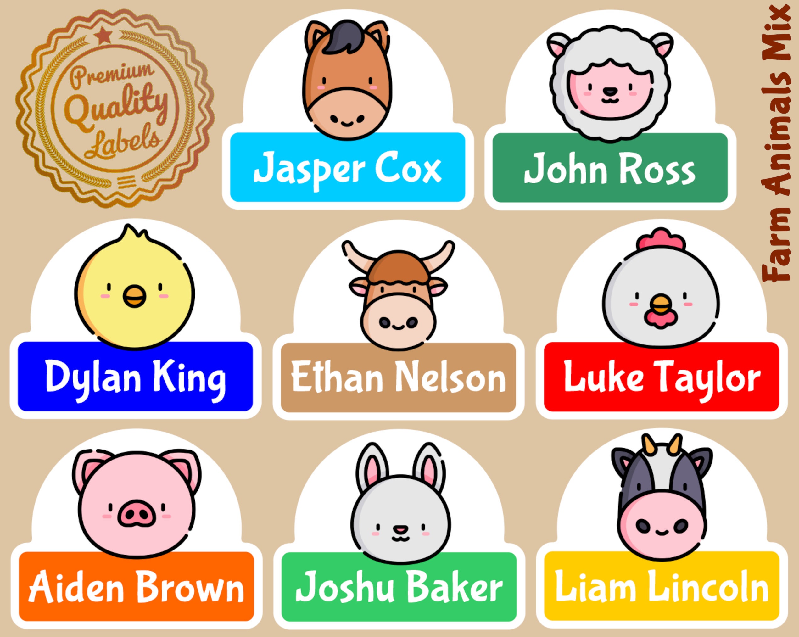 Cute Custom Name 32 X Premium Label Farm Animals Mix - Etsy Cute Custom Name 32 X Premium Label Farm Animals Mix - Etsy