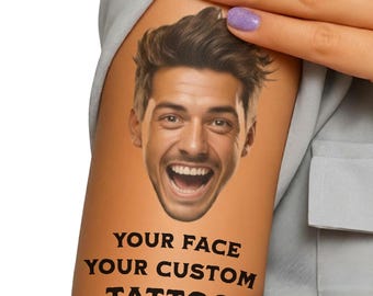 Tatouages temporaires personnalisés - Photo, visage ou logo personnalisés | Idéal pour les fêtes, les mariages et les événements | Sans danger pour la peau | Fabriqué aux États-Unis sur mesure