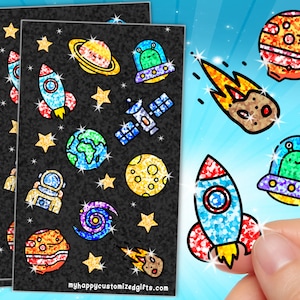 Mejor pegatina de astronautas brillantes / Recompensa perfecta para niños de 4 escuelas y maestros / Pegatina holográfica colorida Astroneer - Paquete / Impermeable
