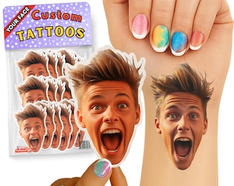 Custom Face Temporary Tattoos, Personalized Photo Tattoos for Party Favors Birthday Bachelorette, Wedding Team Events Waterproof Skin Safe