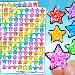 最高の輝きのレインボーステッカー 100 枚 | 学校の子供や先生へのご褒美に最適 | カラフルなホログラフィックステッカースター - パック | 防水