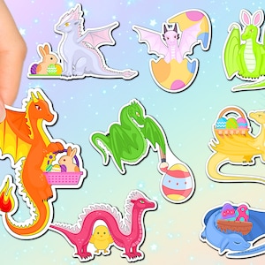Set di draghi di Pasqua - Adesivo Premium / Draghi fantasy carini / I migliori 4 bambini / Lavabile in lavastoviglie