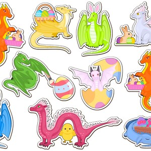 Cute Easter Dragon Set of - Adesivo Premium / Fantasy Dragons / I migliori 4 bambini / Lavabile in lavastoviglie