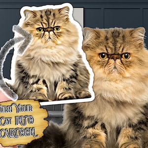 Cat - Cartoon Portrait Sticker | High Quality - Picture Decal | Save Your Best Pet Photo Sticker in Cartoon