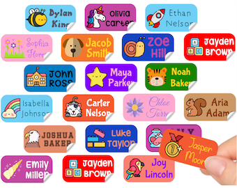 100 x Personalized Name Labels | Perfect Kids Daycare and School Supplys Tag Labels | Cute Children's Name Label Pack KDS1 # Waterproof Safe