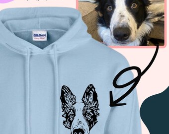 Personalised Embroidered Pet Portrait Hoodie Hoody Jumper Unisex