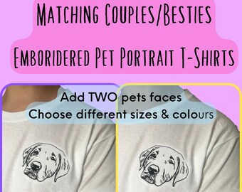 Matching Embroidered Pet Portrait T-Shirts: Custom Pet Face