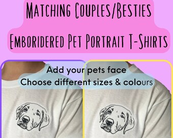 Personalized Embroidered Pet Portrait T-shirt: Matching Besties/Couples Tee