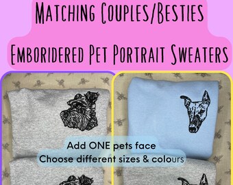 Matching Couples Best Friend Bestie Personalised Embroidered Pet Portrait Sweater Sweatshirt Jumper Unisex
