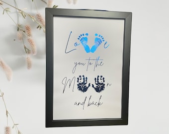 Love you to the moon and back Foil Hand Foot Print Custom Baby Toddler Gift