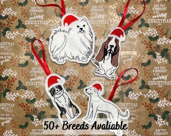 Personalised Embroidered Dog Christmas Tree Bauble Decoration Memorial Keepsake Breed Hanging Decoration